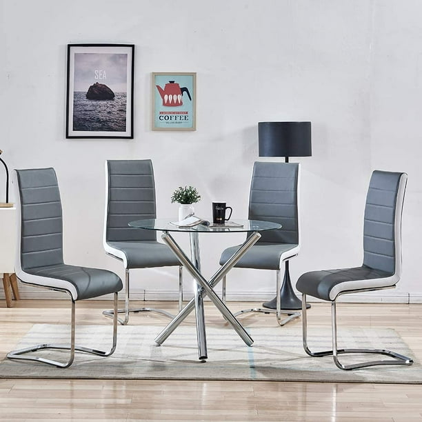 Set of 4 Modern Cantilever Dining Chairs Room Chair Table Faux Leather Furniture 